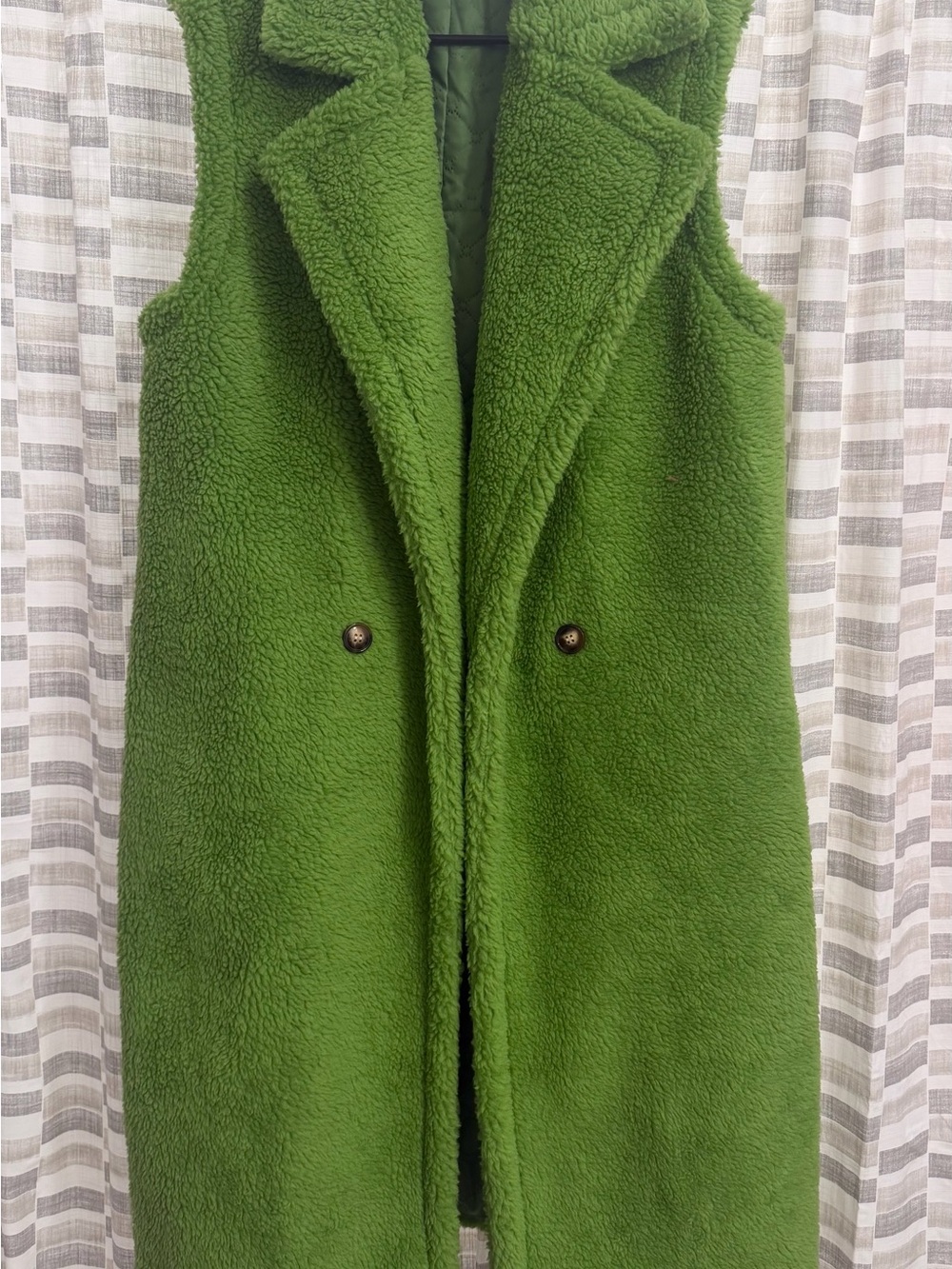 Green Teddy Sherpa Longline Vest Coat Size L Oversized Fall Winter